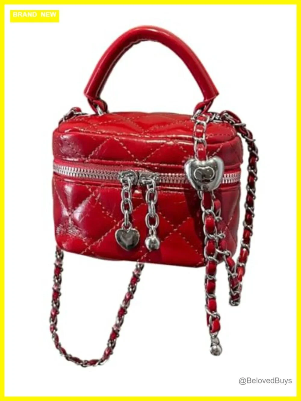 Faux Leather Quilted Zipper Crossbody Bag Y2K Top Handle Small Bucket Satchel